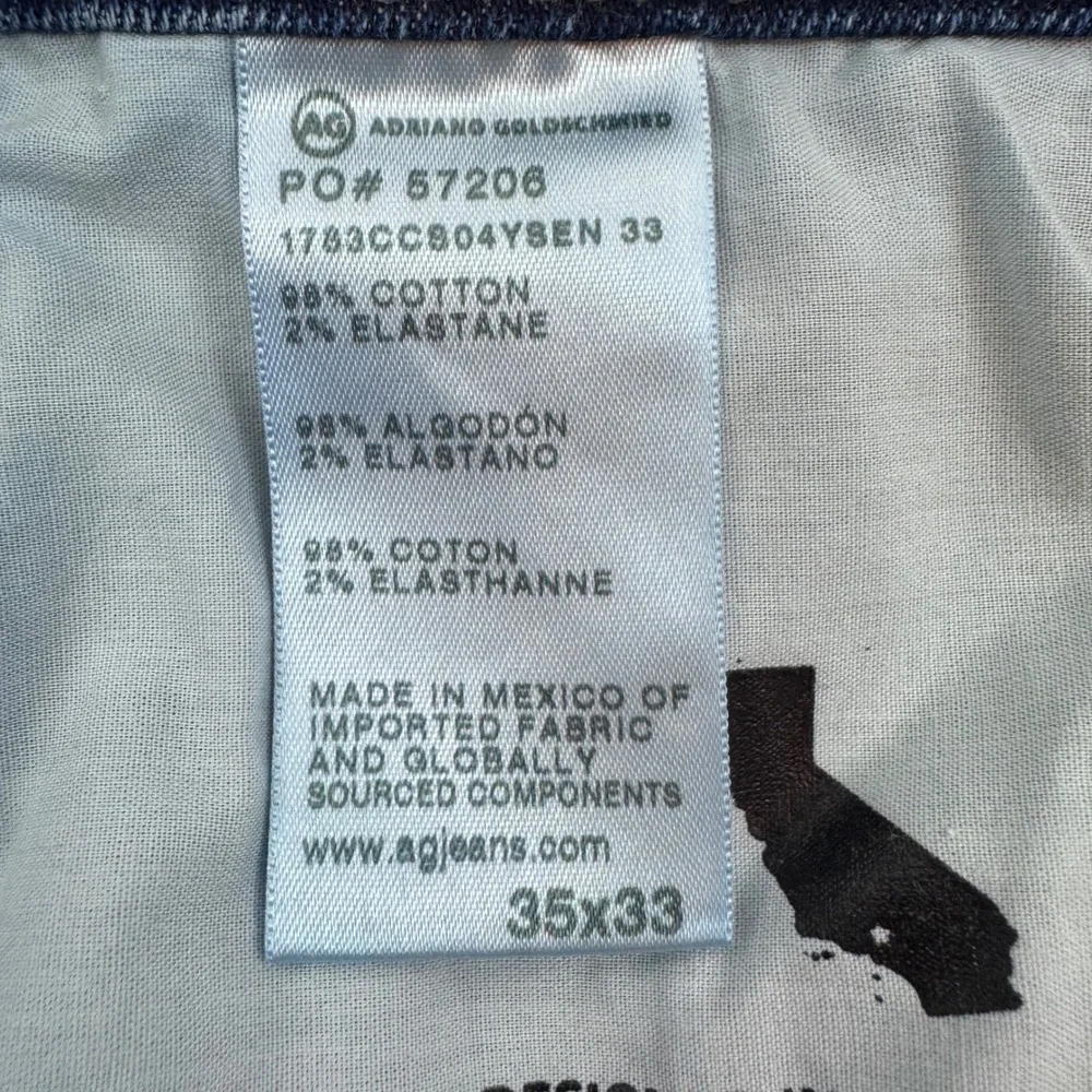 AG Adriano Goldschmied Tellis Jeans Mens 35x33 Indigo Blue Modern Slim Stretch